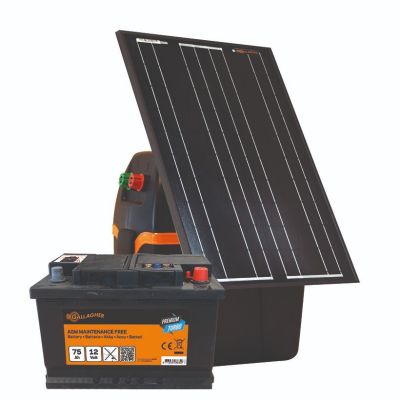 Gallagher S230 schrikdraadapparaat met 5Ah Premium Turbo AGM accu en zonnepaneel 30W