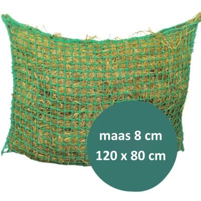 Slowfeeder Hooinet X-Strong Groot – 120×80 cm – Maas 8×8 cm – Groen – met Sluitkoord