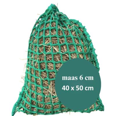 Slowfeeder Hooinet snacknet   – 40×50 cm – Maas 6 × 6 cm – met Sluitkoord