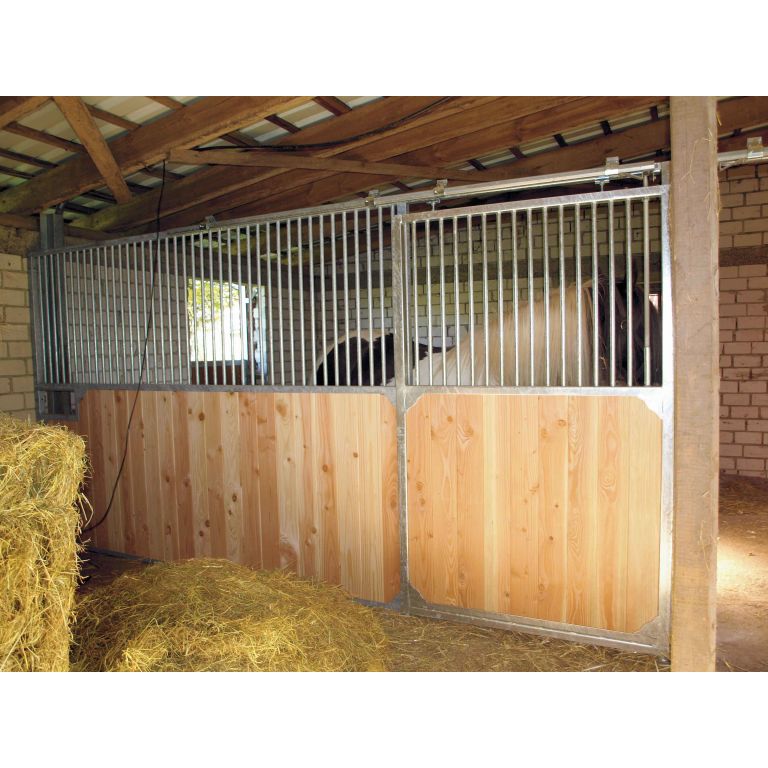 Voorwand type Dorino, met schuifdeur en luikje, Douglashout, 350 cm