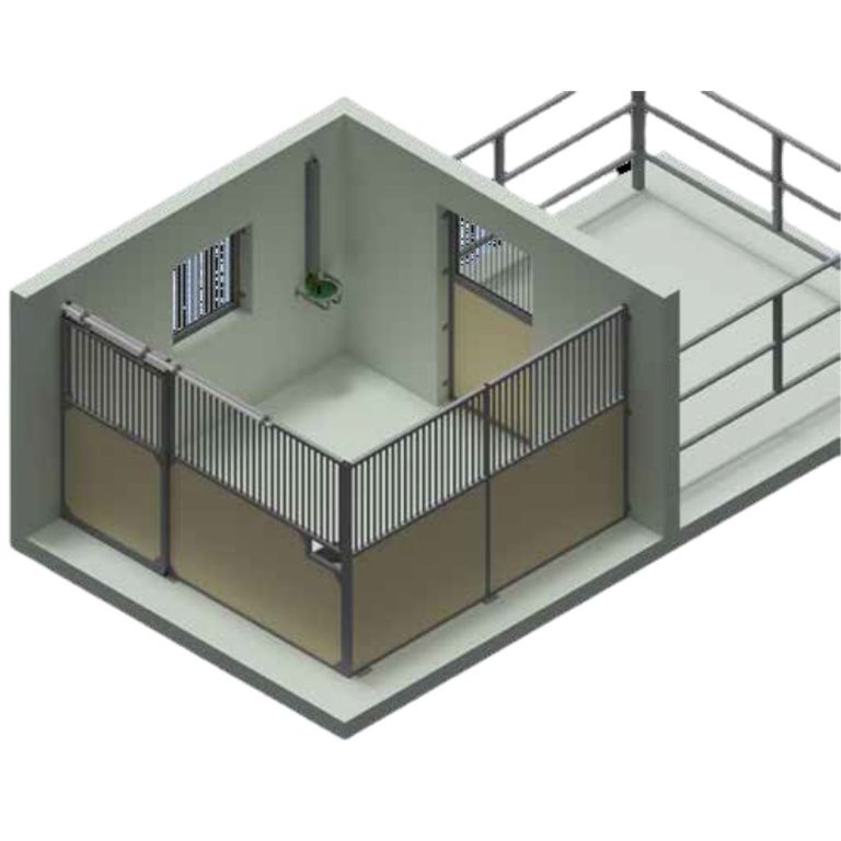 Voorwand type Dorino, met schuifdeur en luikje, Douglashout, 350 cm