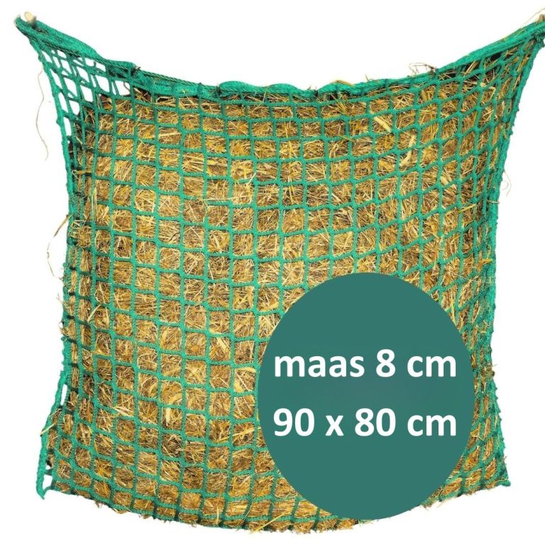 Slowfeeder Hooinet X-Strong Klein – 90×80 cm – Maas 8×8 cm – Groen – met Sluitkoord