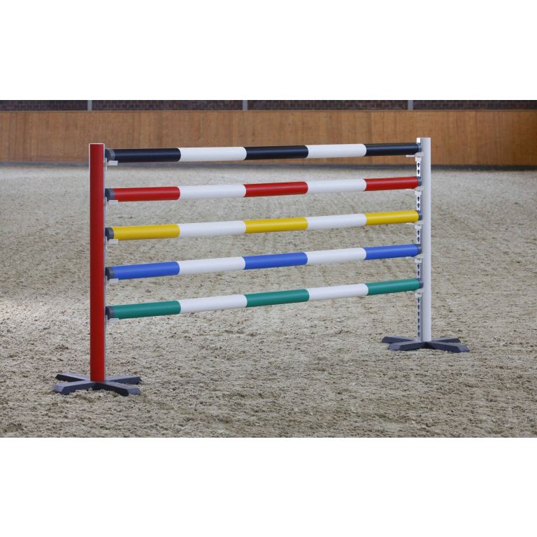 Complete kunststof hindernis vierkante staanders, rood/witte balken