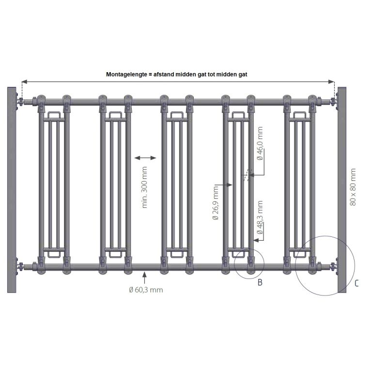 Growi veiligheidsvoerhek lengte 3, 4 en 5 meter