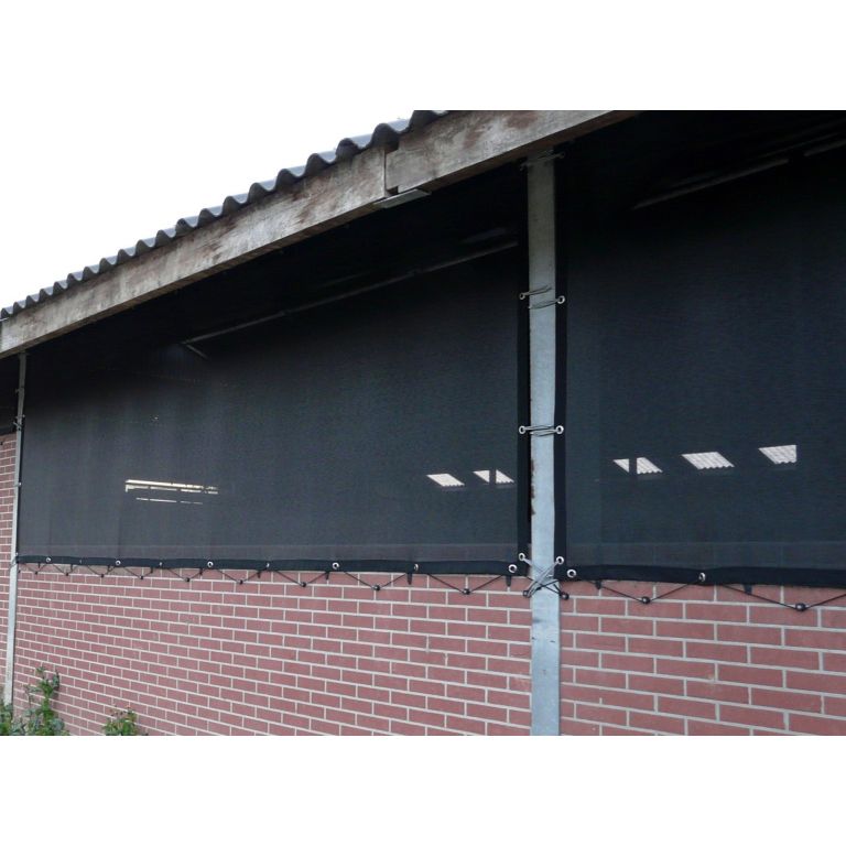 Windbreekgaas Pro Line PVC zwart polyester band en zeilogen 2 x 5 m