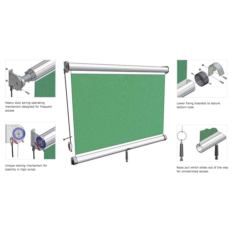 Rollerscreen windbreekgaas rolgordijnen met veermechanisme